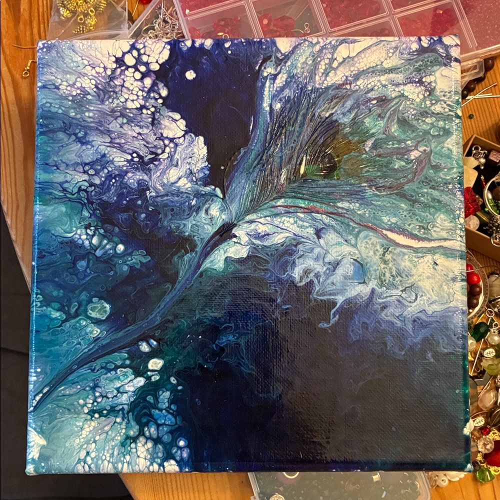 Peacock 🦚 feather acrylic pour painting